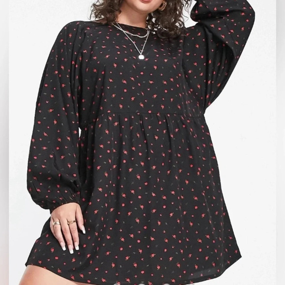 🌻 DAISY STREET (asos) Women's size 4XL Black w/ Red Rose Print Dress Lightweight - Picture 2 of 9